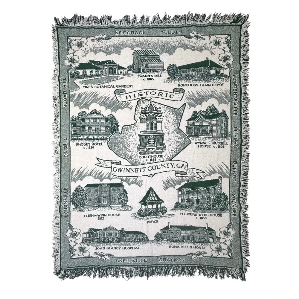 Jacquard Woven Throw Blanket Gwinnett County GA Green Excellent Tapestry 60x45